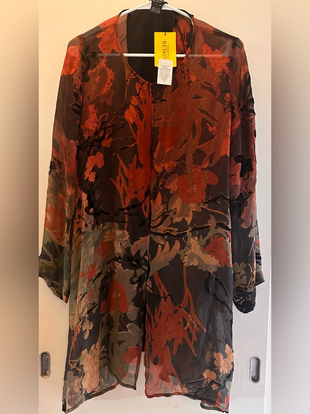 Women's Floral Sheer Kimono Jacket- Rust Multi